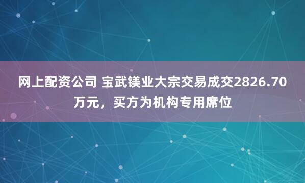 网上配资公司 宝武镁业大宗交易成交2826.70万元，买方为机构专用席位